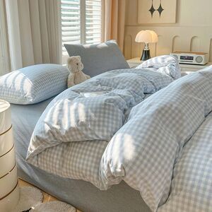 Twin Blue Gingham Duvet Cover Set